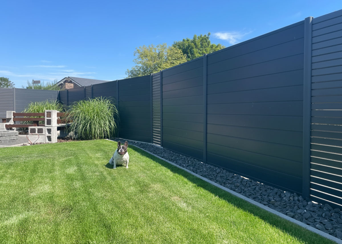 Sichtschutz in Anthrazit als Stecksystem für klare Gartenräume in modern