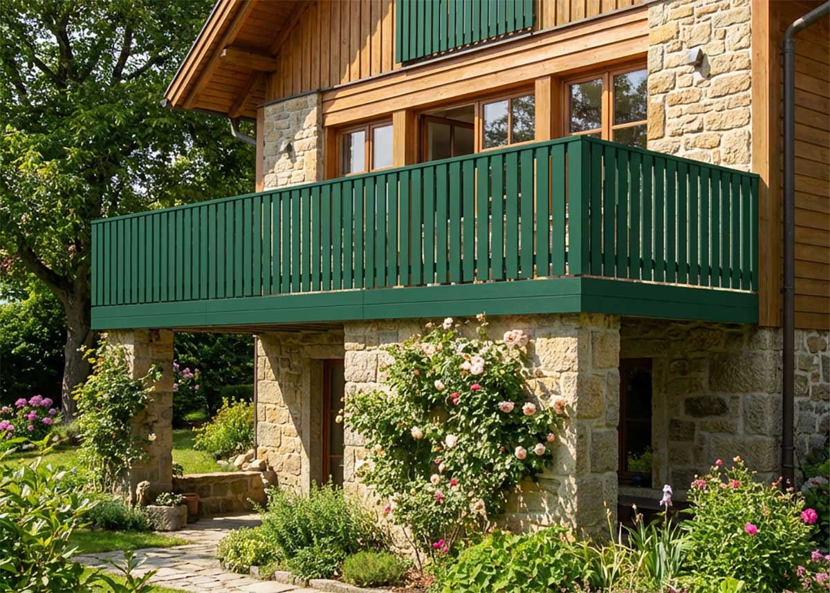 Moosgrünes Balkongeländer aus PVC – Farbe, die wirkt, ohne Aufwand zu machen